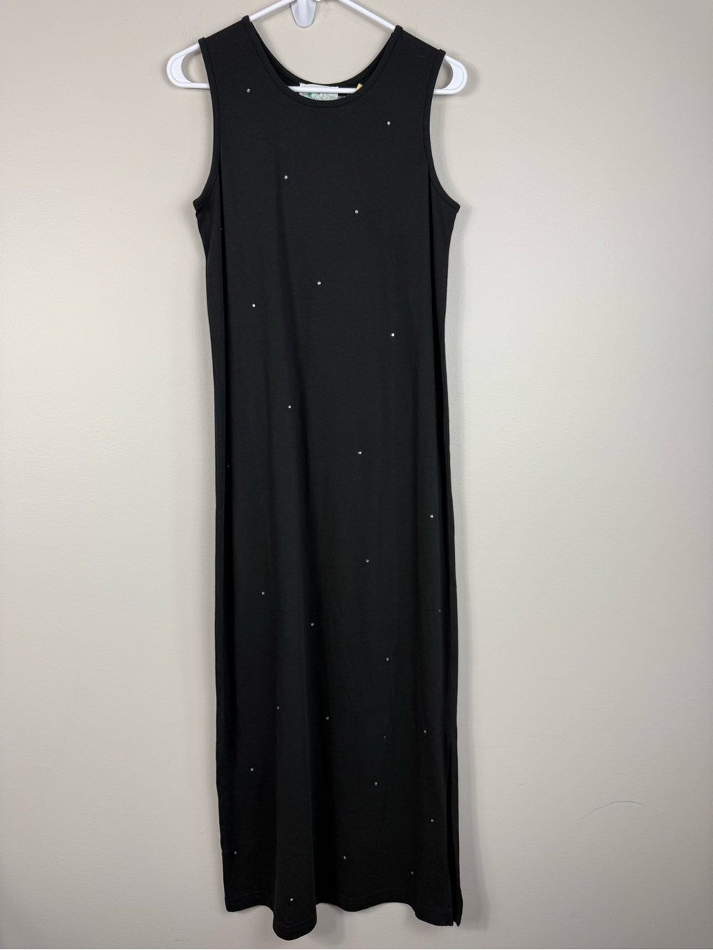 The Quacker Factory Midi Dress Silver Sequins Black Sleeveless Side Slit Small